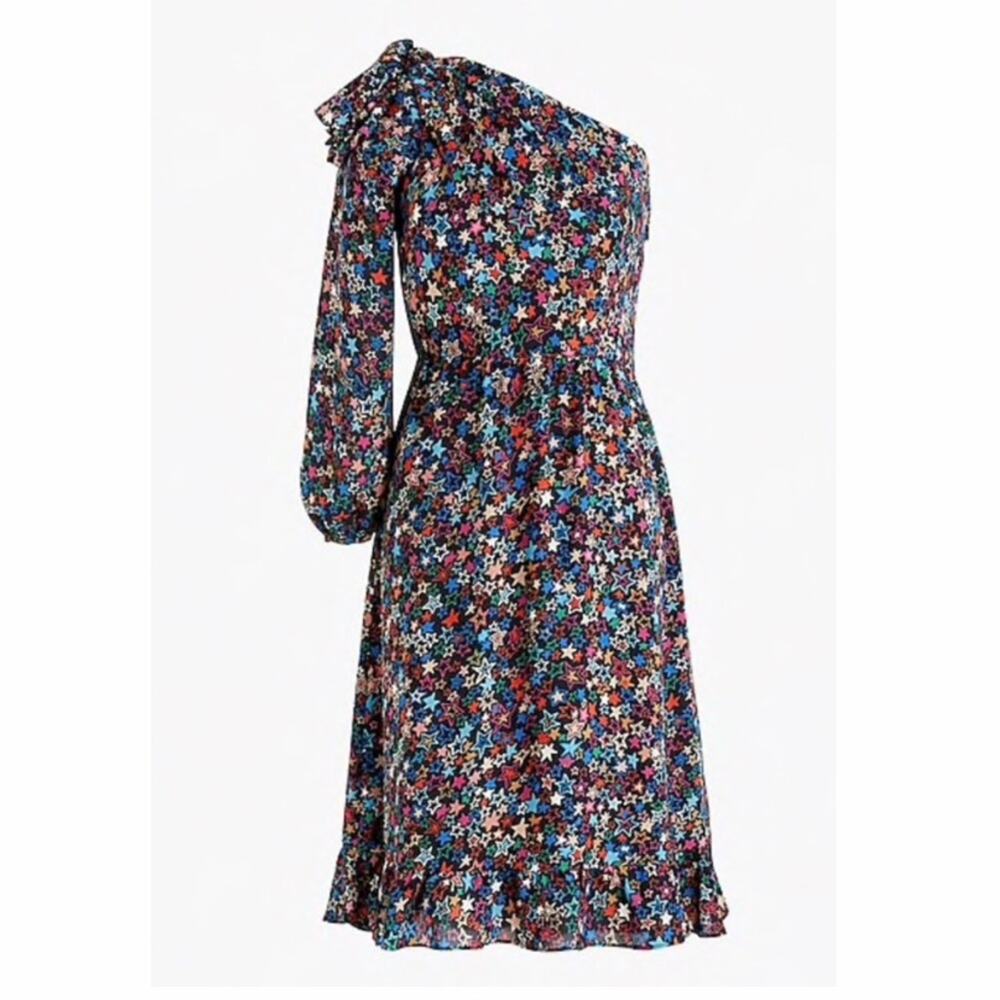 J. Crew Star Print Kaleidoscope One Sleeve Shoulder Dress 10
